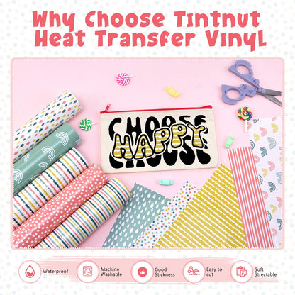 Tintnut Boho Rinbow HTV Heat Transfer Vinyl - 10 Sheets 12 x 10inches Clouds Geometric Patterned Heat Transfer Vinyl Boho HTV Iron on Vinyl for T-Shirts