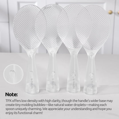 U-Taste Rice Spoon Paddle Scooper: 329°F Heat Resistant Food-Grade TPX Rice Spatula, Safe for Non-Stick Cookware, with Built-In Stand, Lightweight for Sushi, Pasta, Cooking & Serving (Transparent)