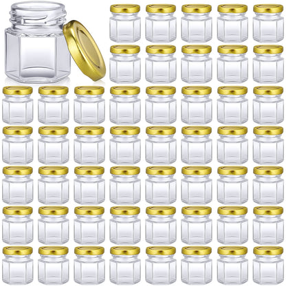 Nuogo 100 Pack 1.5oz Mini Hexagon Glass Jars Bulk for Wedding Small Honey Jars with Lids Spice Jars Canning Jars Mason Jars for Gifts Candy Honey Wedding Party Favors DIY Crafts