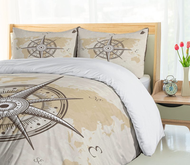 Ambesonne Nautical Duvet Cover Set, Classic Art with Ship Whale Lettering Deep Blue Sea Never Stop Exploring, Decorative 2 Piece Bedding Set with 1 Pillow Sham, Twin Size, Slate Blue