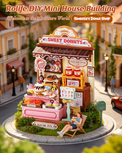 Rolife DIY Miniature Kit Mini Building Dollhouse Sweetie's Donut Shop, Miniverse Lifestyle Mini Bookshelf Decoration, DIY Hobbies for Friends (Sweetie's Donut Shop)