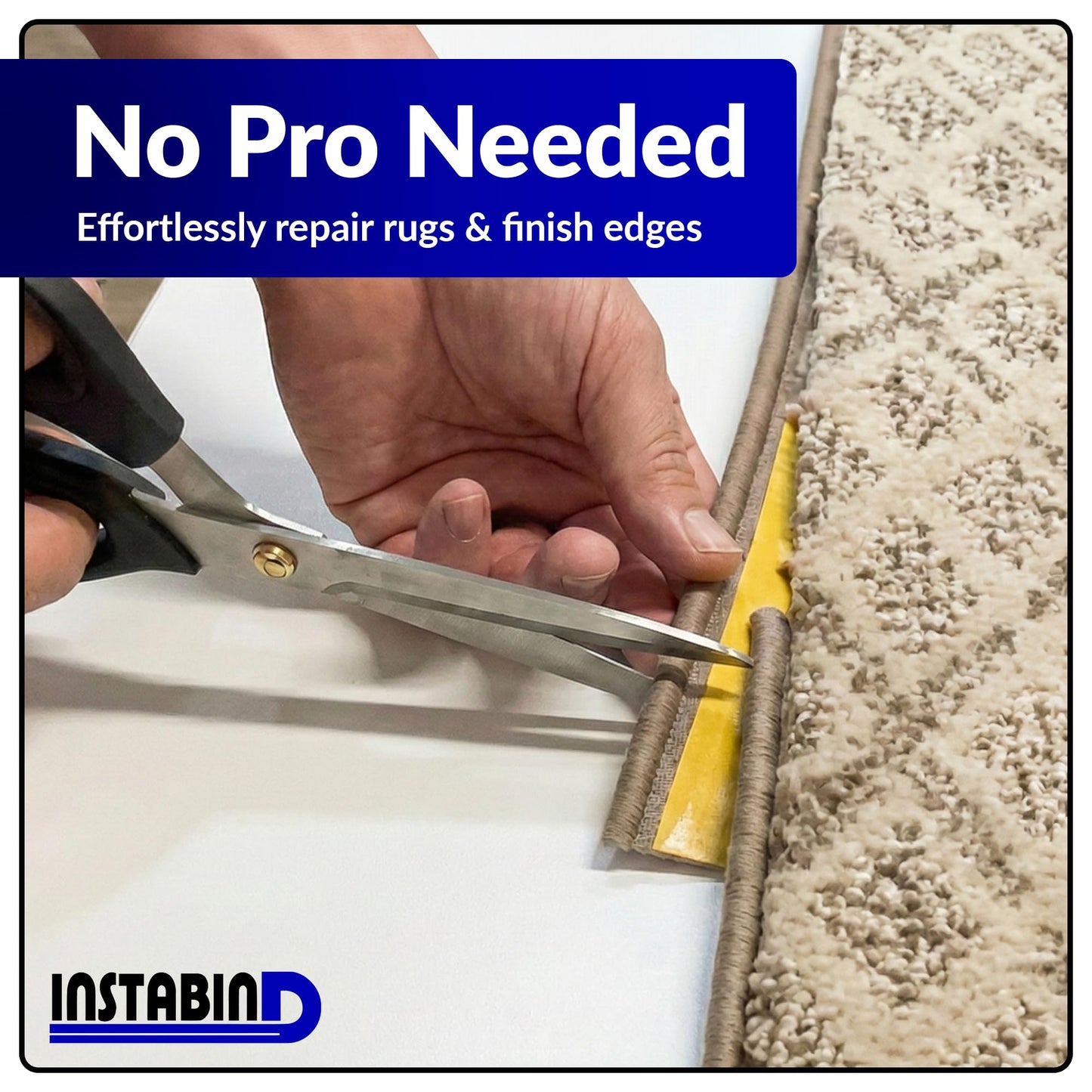Instabind 54 ft Roll Premium Carpet Edge Binding – Regular Style Carpet Edge Trim - Do-It-Yourself Glue On Rug Edging - Durable & Easy Finishing for Rug Edges - USA Made Flooring Products, Beige