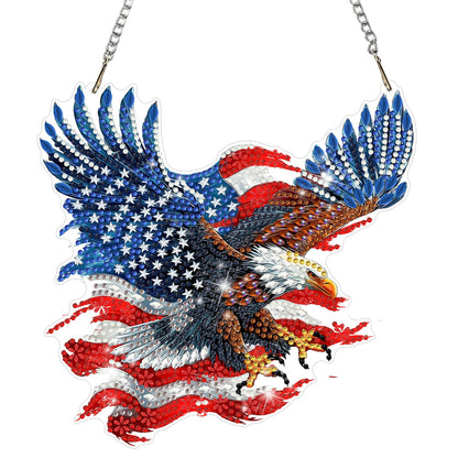 MAXBYE Hanging Diamond Art Kits for Adults Eagle, Special Crystal Double Sided Pendant DIY Diamond Art Painting Kits for Beginners Gift Wall Home Decoration 8×8 inch (4th of July)