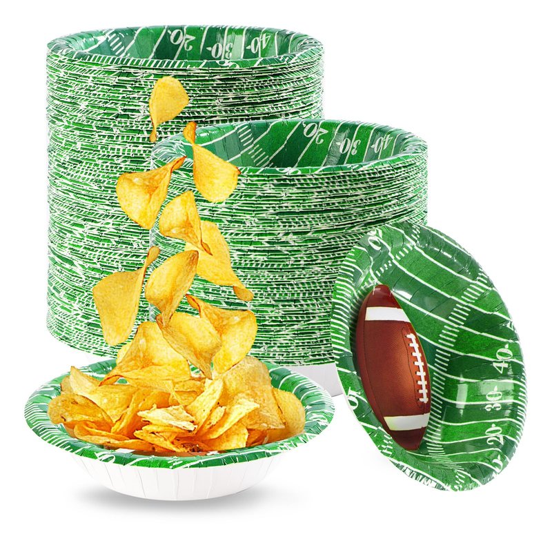 Grencian 100 Pcs 12 Oz Football Paper Bowls Football Party Supplies Heavy Duty Football Party Disposable Soup Bowls Football Dessert Bowls for Football Birthday Gameday Tailgate Party Decorations