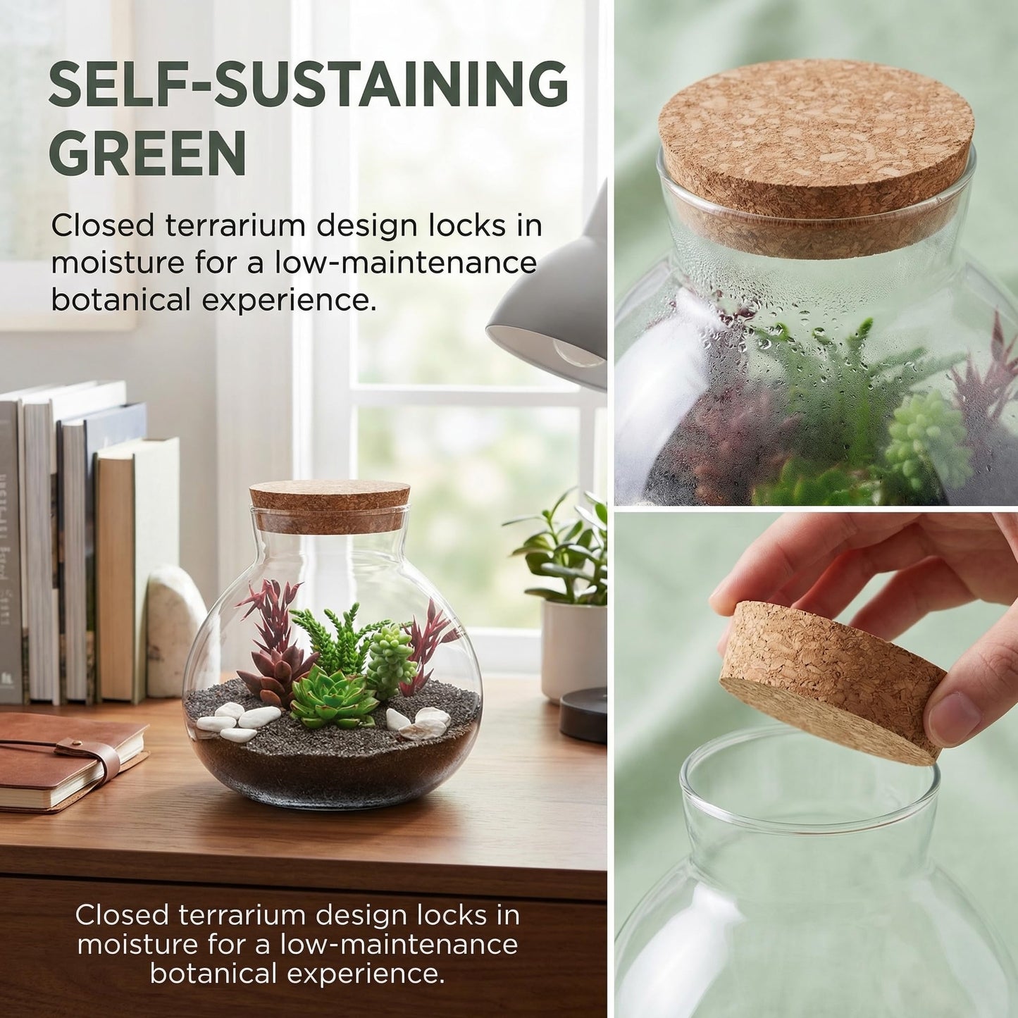 NUOBESTY Glass Terrarium Jar with Cork Lid, 6x6.3 Inch Closed Terrarium for Succulent Moss and Fern, DIY Miniature Desktop Garden for Home & Office Decor (No Plants)