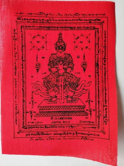 Thai Magic Amulet Wessuwan Giant God Statue Pendant, Waterproof Talisman Cloth for Protection from Evil Spirits and
