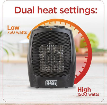 BLACK+DECKER Personal Ceramic Heater - Compact Space Heater with Adjustable Thermostat | Perfect for Office & Home Use