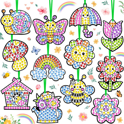WinnerWhy 36 Sets Spring Diamond Painting Kits DIY Hanging Diamond Art Spring Crafts Butterfly Flower Gem Ornaments for Home Party Decor Sunday School Classroom Activities