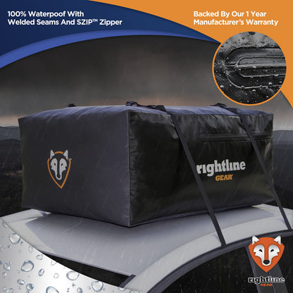 Rightline Gear Sport Jr Waterproof Rooftop Cargo Carrier for Top of Vehicle, Attaches With or Without Roof Rack, 10 Cubic Feet, Black