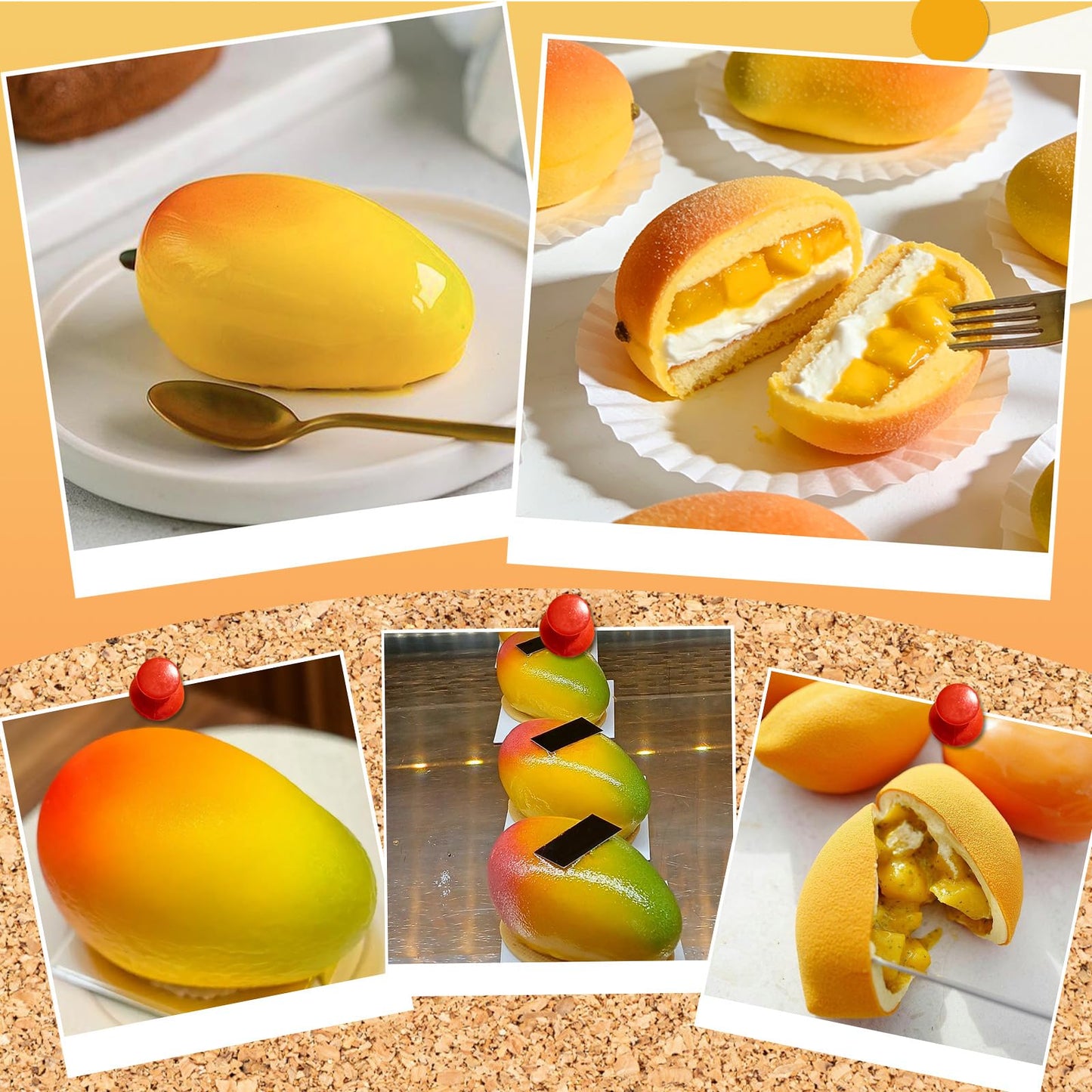 Juome 2 Pack 3D Mango Shape Cake Mold - 8 Cavity Fruit Pudding Mango Silicone Molds for Baking Pastry, Ice Cream, Mousse Cake Decoration Mould Supplies