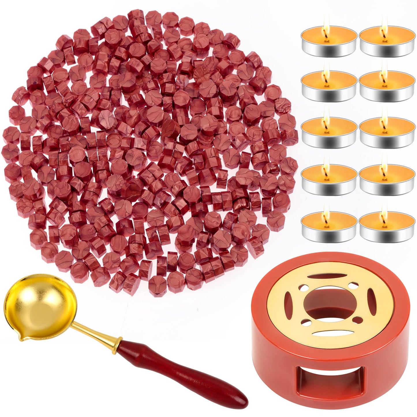 Red Wax for Letters Stamp Seals, Paxcoo 312pcs Stamp Wax Kit with Red Wax Seal Beads, Wax Seal Warmer, Wax Spoon and Tealight Candles for Wax Envelopes Mail and Wedding Invitations