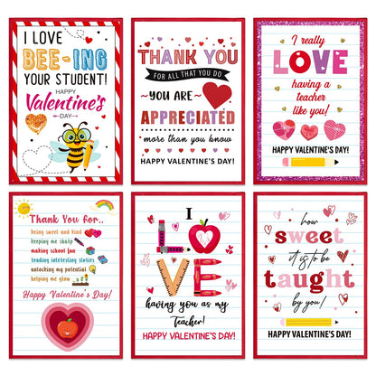 GMEMNOV 6 Pack Teacher Valentine Cards with Envelopes - Valentine's Day Cards for Teachers from Students, Bulk Thank You Cards, Teacher Appreciation Gifts, Classroom Valentine Card Set