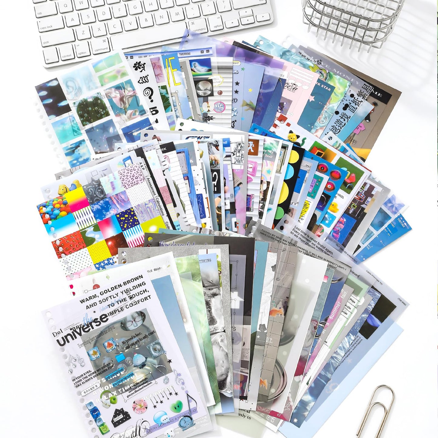 ZHIJIANHZ Premium Stcker Book for Scrapbooking, 65 Sheets Including Patterned, Vellum and Glitter Paper, Junk Journal Supplies for Adults with Vintage Stickers, 4.9 x 6.9 Inches