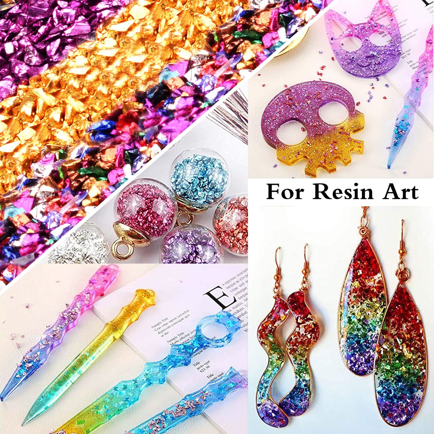 9 Box Broken Crushed Glass Glitter, with 100 g Steampunk Gears,6.4oz/180g Irregular Shards Metallic Crystal Chips 2-4mm Chunky Flakes Sequins Gravel for Epoxy Resin Craft Supplies G009