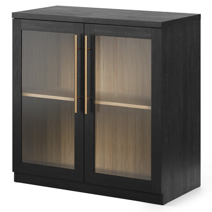 ModernMate Set of 2 Accent Sideboard Cabinets, 62" Modular Storage Buffet Table with Acrylic View Doors, Black Wood Grain Media Console with Soft-Close Hinges for Living Room, Dining Room