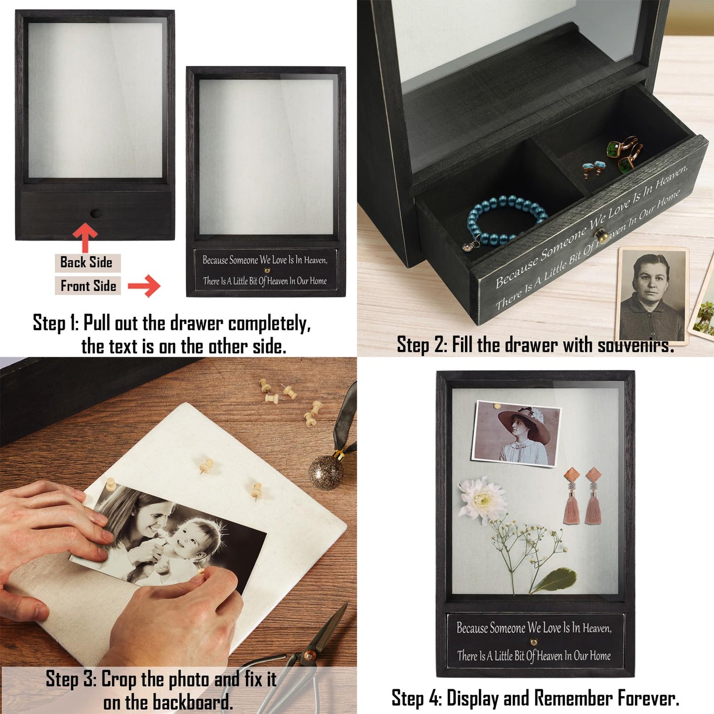 TJ.MOREE Memorial Gifts in Memory of Loved One Gifts Sympathy Gifts for Loss of Mother Father Remembrance Shadow Box - Because Someone We Love is in Heaven There is a Little Bit of Heaven in Our Home