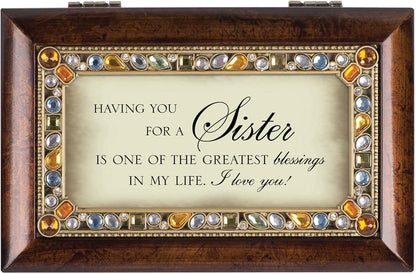Jeweled Woodgrain Music Box - Sister Sentiment