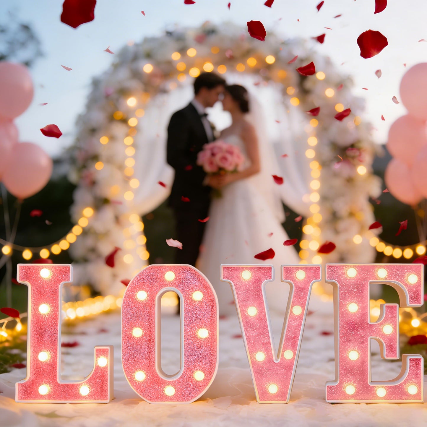Valentine’s Day Decorations – Galentines LED LOVE Marquee Light Letters, Pink Glitter Battery Operated Tabletop Sign for Home, Party, Shelf and Mantel Décor