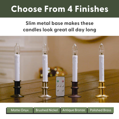 612 Vermont Ultra-Bright LED Window Candles with Timer, Remote Control, Twinkle/Steady LED Light, Battery Operated, Slim Metal Base, VT-9167-R4-BNW (Pack of 4, Brushed Nickel)