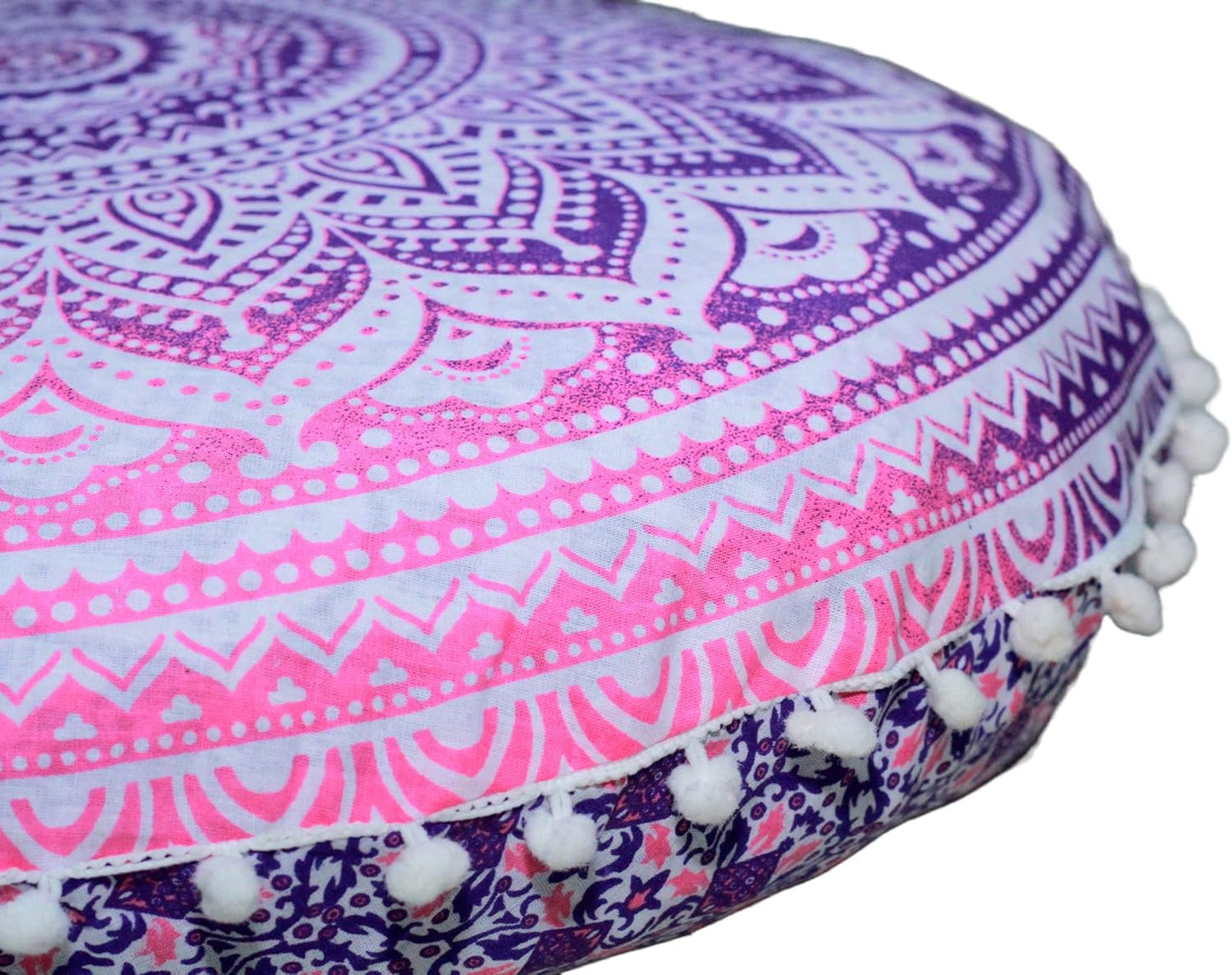 22 Inches Round Mandala Floor Pillow Cover Seating Cushion Throw Ottoman Pouf Cover Pom Pom Pillow Cases Hippie