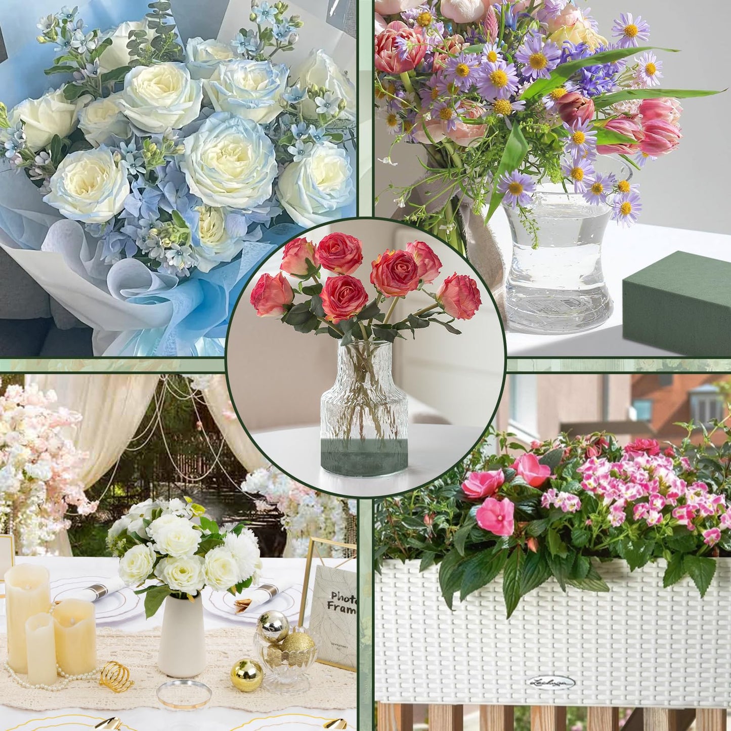 GNRZZT 10 PCS Floral Foam Blocks, 5.5"L x 3.1"W x 1.7"H Green Dry & Wet Flower Foam for Fresh and Artificial Flowers, Plant Foam for Wedding, Birthdays, Pary, Home Decorations