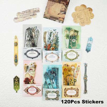 Miyouluna 120PCS PET Strip Stickers, Gothic, Rose, Baroque, Emerald, Amber and Snow Style Designs in Vintage Aesthetic, Scrapbook and Journal Labels, Transparent Waterproof DIY Supplies