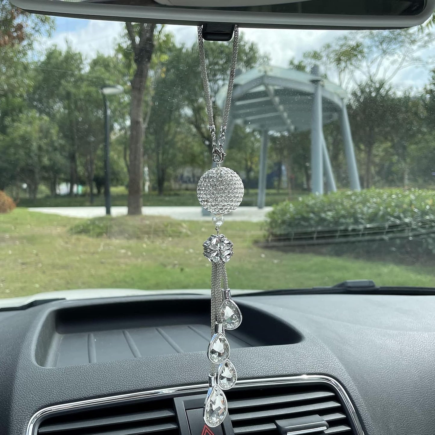 Bling Car Accessories for Women and Men - Cute Decor, Lucky Crystal Sun Catcher Ornament, Rear View Mirror Ball Charm