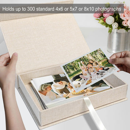 8x10" Archival Photo Storage Box with Lid – Stackable Memory Keepsake Organizer for Photos, Certificates, Jewelry & Scrapbooking Supplies, Photo Cases and Postcard Keeper Storage Container Box Beige