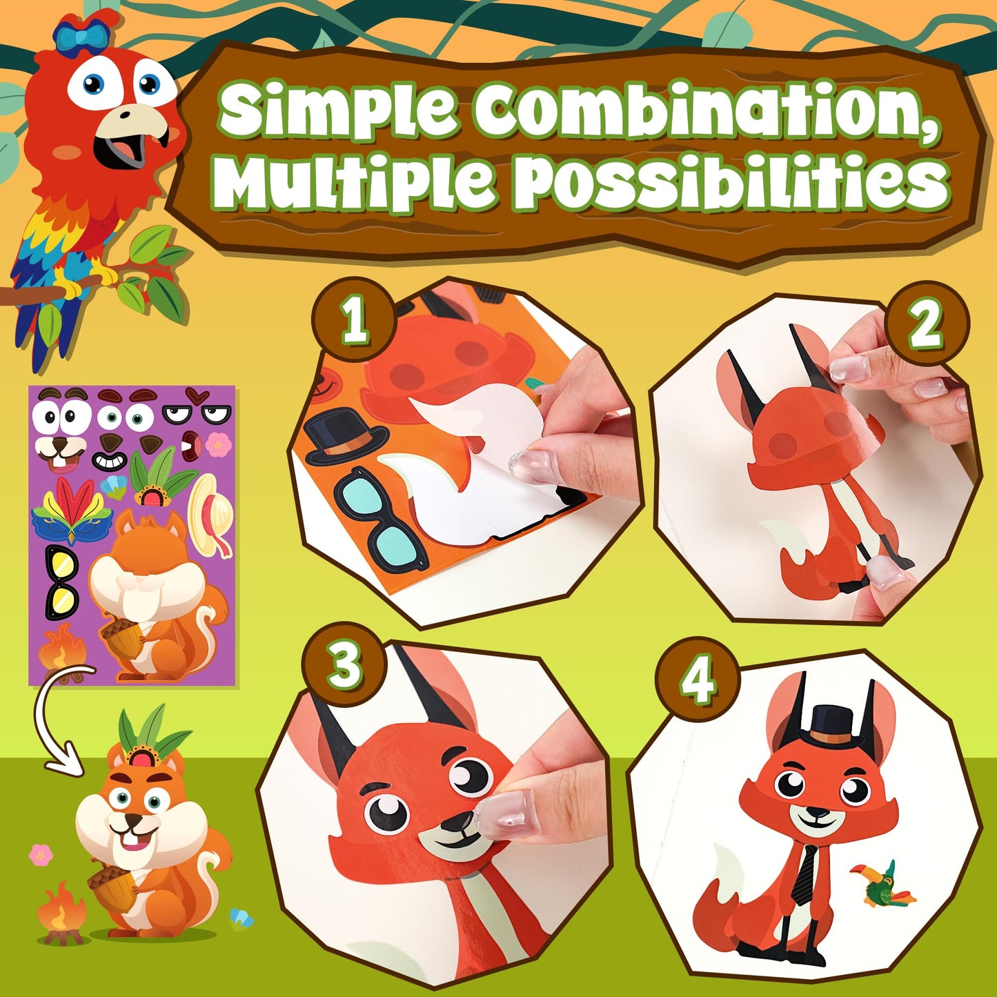 sinceroduct 100 Sheets Make a Face Stickers for Kids, Make Your Own Sticker,20 Styles Waterproof Kids Animal Stickers for Christmas, Valentine's Day Decoration, Gift, Reward, Travel Activities