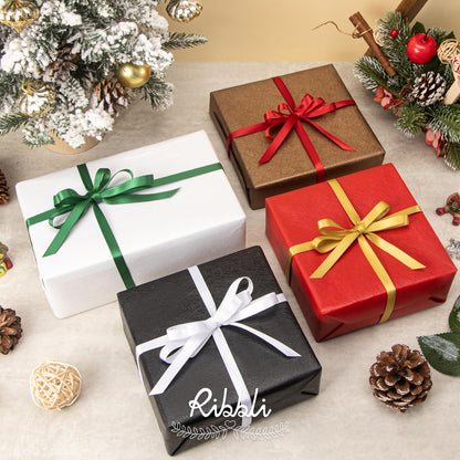 Ribbli Christmas Satin Ribbon 3/8 Inch x 4 Rolls Total 40 Yards- Red White Green Gold Ribbon for Gift Wrapping Christmas Decoration and Crafts