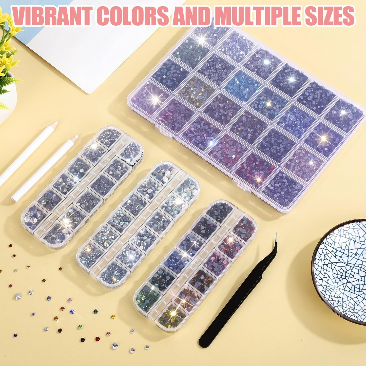 Whimsibelle 20000 Pcs Glass Hotfix Rhinestones for Bedazzling Mixed 24 Colors SS10, 12 Colors SS16, Bedazzling Kit Flatback Crystal AB Rhinestone with 2 Picking Pen 1 Tweezer for Crafting, Cloth, Nail