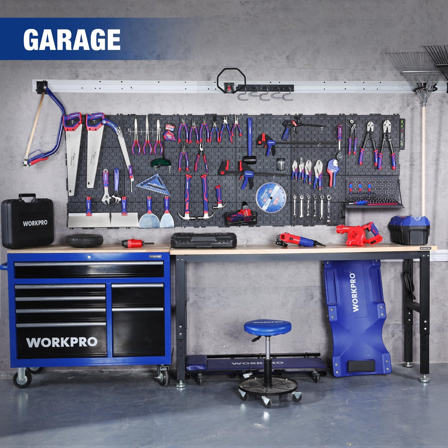 WORKPRO 16”x 16” Metal Peg Board, Foldable Black Pegboard for Wall Organization, Steel Panel with Round Holes & Vertical Slots, Ideal Tool Organizer in Office and Craft Room, 3 Pack