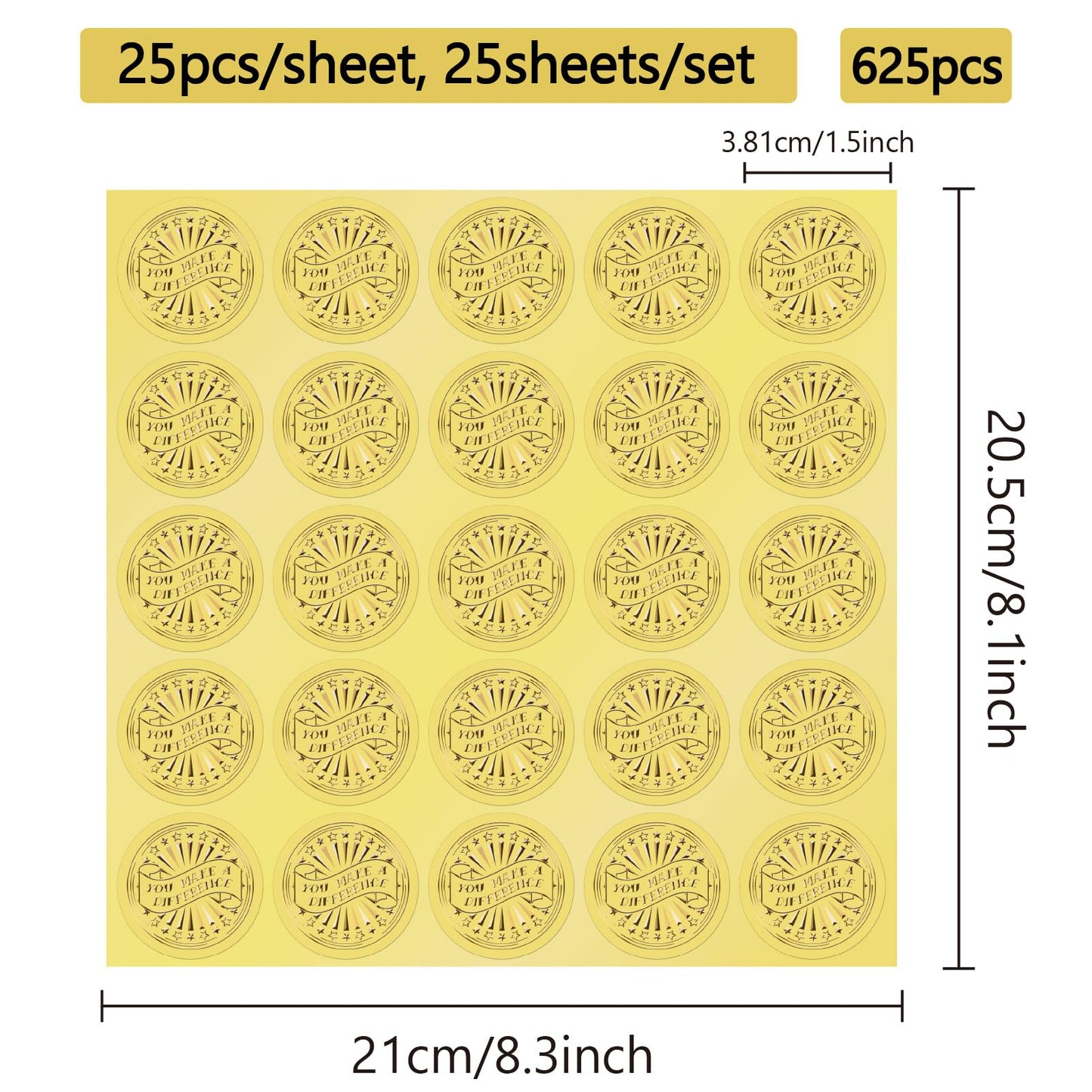 CRASPIRE 625Pcs You Make a Difference Gold Envelopes Seals Stickers 1.5" Foil Embossed Self Adhesive Certificates Round Labels for Invitation Graduation Award Diplomas Wedding Gift Wrapping Decor