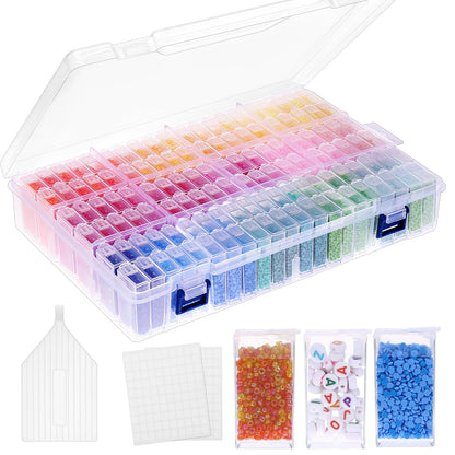 SGHUO 120 Slots Diamond Painting Storage Container, 5D Diamond Accessories Embroidery Box Tools Kit for Beads, Seed, Art Craft with Funnel and Labels