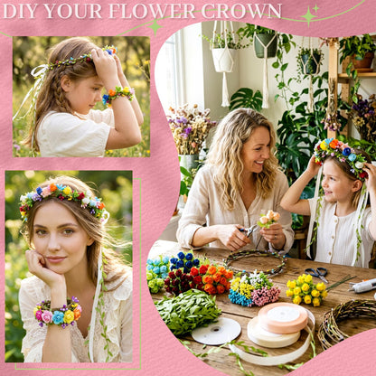 Pattyeer 213Pcs(30 Set) DIY Flower Crowns Making Kit, Handmade Floral Crown Garland Wreath Craft Kit, Make Your Own Flower Hair Accessories Gift for Women
