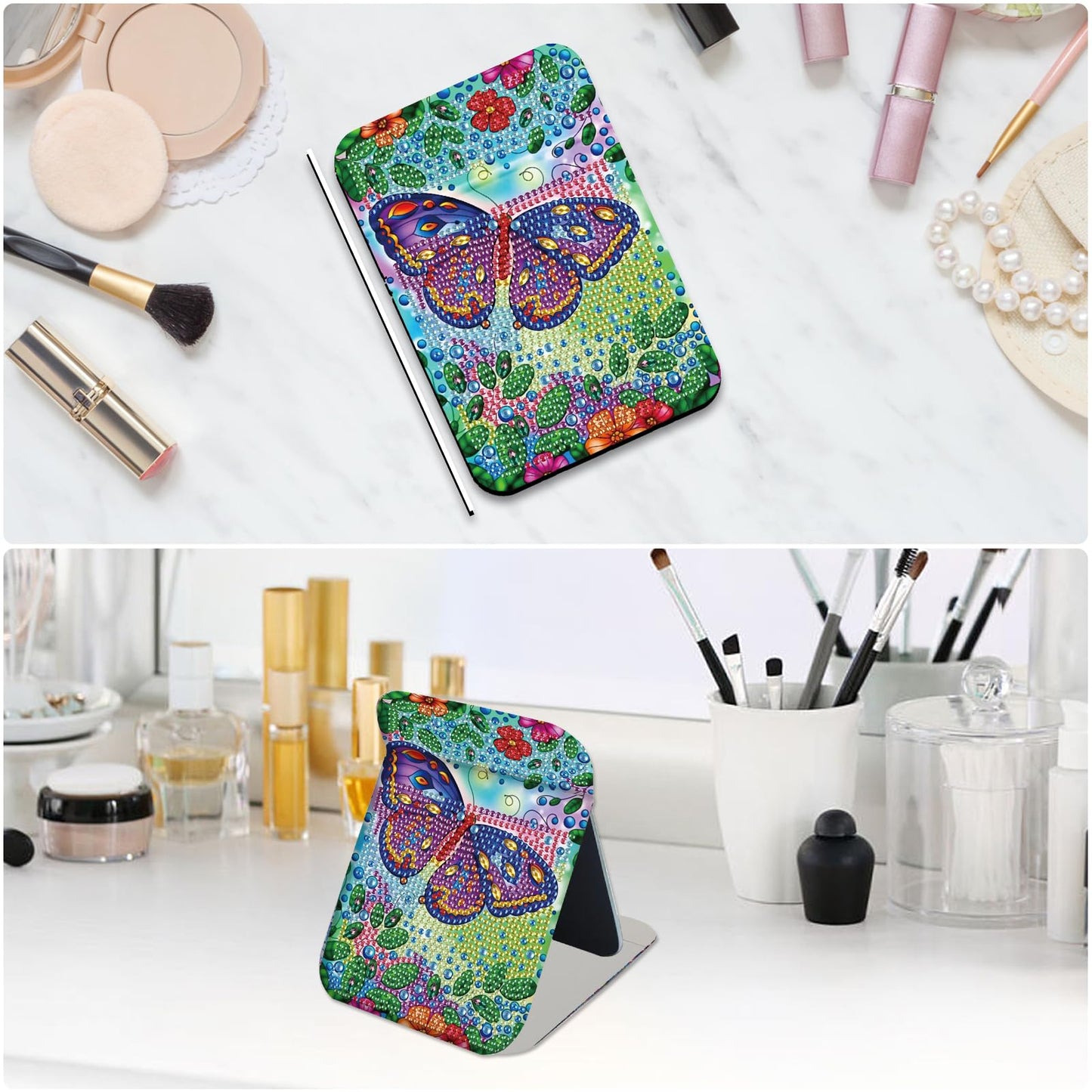 LazyFold Diamond Painting Mirror Kits for Adults Beginners,Purple Butterfly DIY 5D Diamond Art Portable Folding Mirror Kit,Festival Christmas Birthday Art Crafts Home Wall Table Decor Gifts
