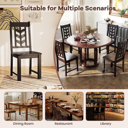 NAFORT Solid Wood Dining Chairs Set of 6, Brown Kitchen Table Chair with Max Load of 430 Lbs, High Chevron Back Dining Room Chairs for Dining Table in Kitchen and Dining, Home Office, Restaurant