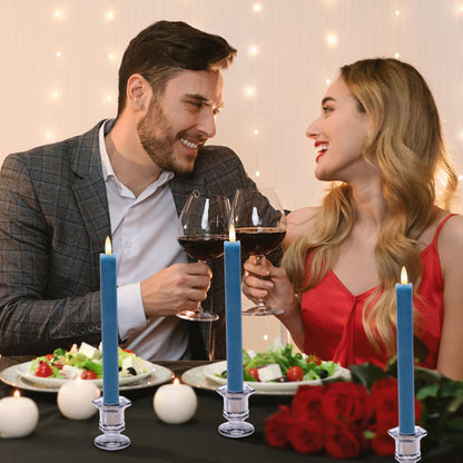 AFINETH Blue Flameless Taper Candles with Rmote, 9.6" Real Wax Battery Operated Candles with 3D Wick, 3 Pack Led Candlesticks Flickering, Electric Candlesticks for Home, Wedding, Party Decor
