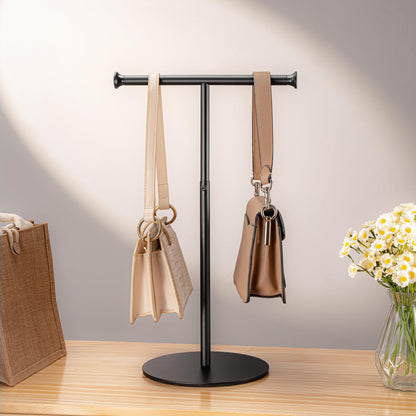 niffgaff 2 Pack 15‘’-24‘’ T Bar Purse Display Stand Tabletop: Adjustable Height Handbag Holder, Countertop Hanging Rack for Long Necklace Scarf Lanyard, Black