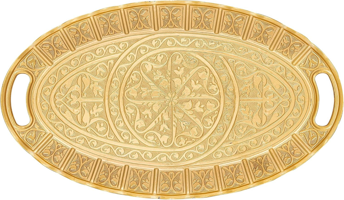 Alisveristime 2-Person Zamac Serving Tray - Turkish Ottoman Inspired, Authentic Ellipse Design in Gold, Silver, Antique
