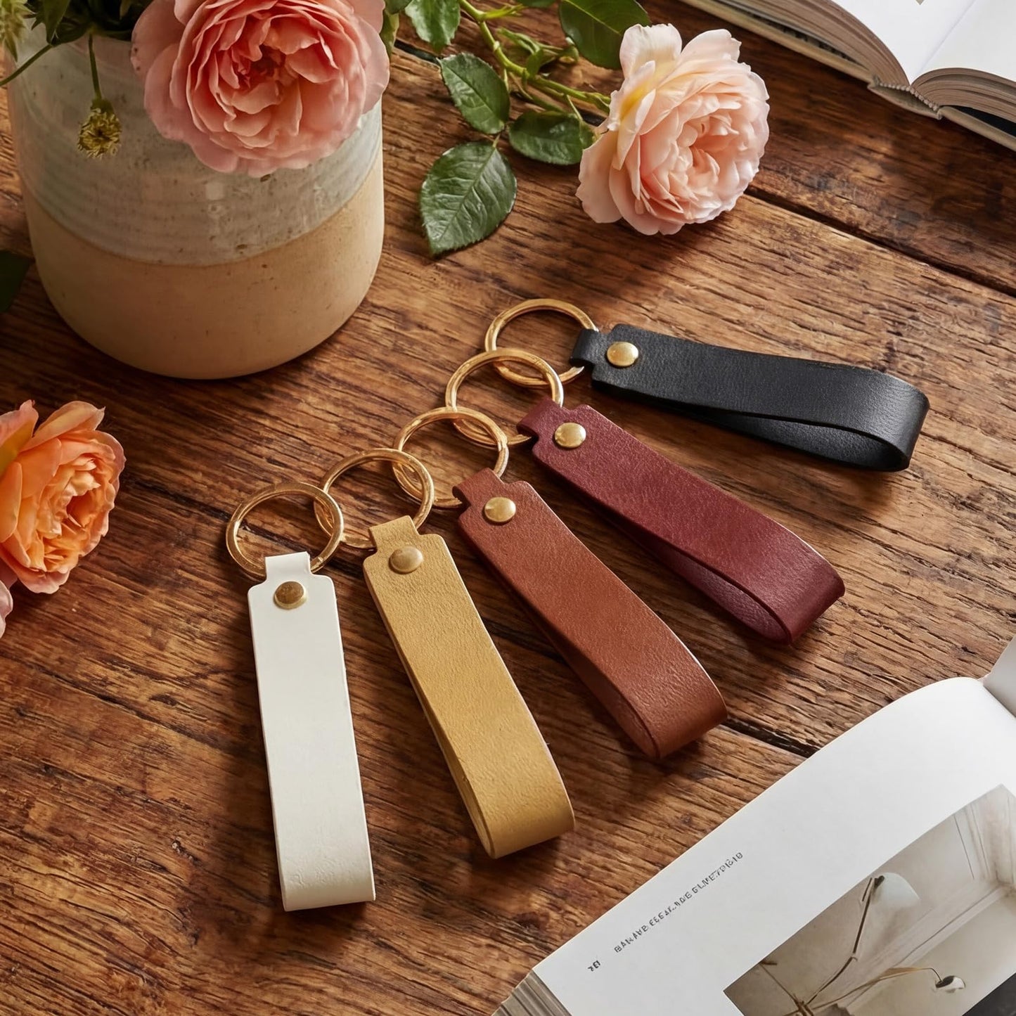 Wavyknot 100 Pcs PU Leather Keychain Blanks Bulk Laser Engraving Blanks Keychain Kit with Key Rings for DIY Key Chains Craft (5.6 x 0.8 Inches,Colorful)