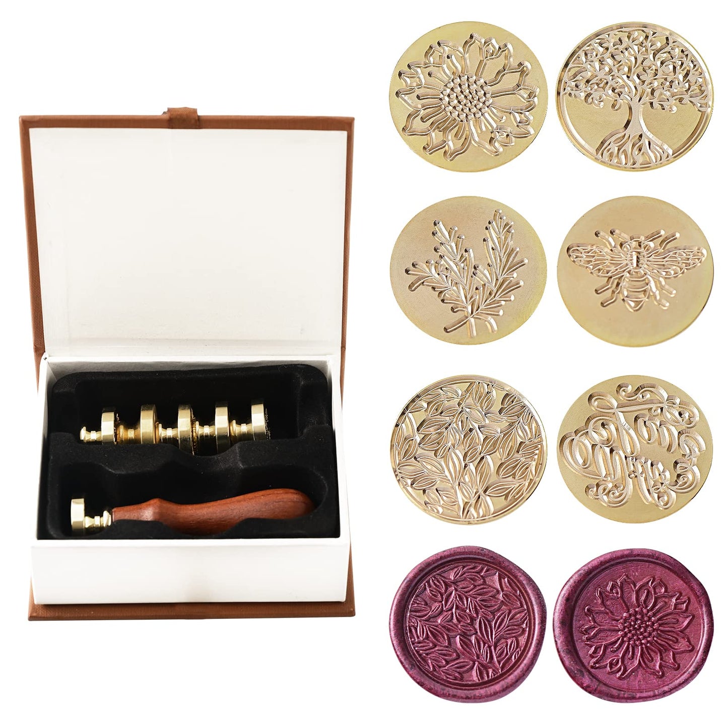 Wax Seal Stamp Set,Ailtuer 6 Pieces Plant Series Sealing Wax Stamp Heads + 1 Wooden Hilt, Vintage Seal Wax Stamp Kit with Gift Box (Botanical Set)