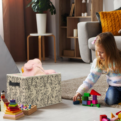 Knibeo Modern Abstract Women Faces Floral Fabric Storage Bins for Shelves Closet, Minimalist Boho Botanical Aesthetic Collapsible Cube Baskets Organizer for Clothes Books Toys