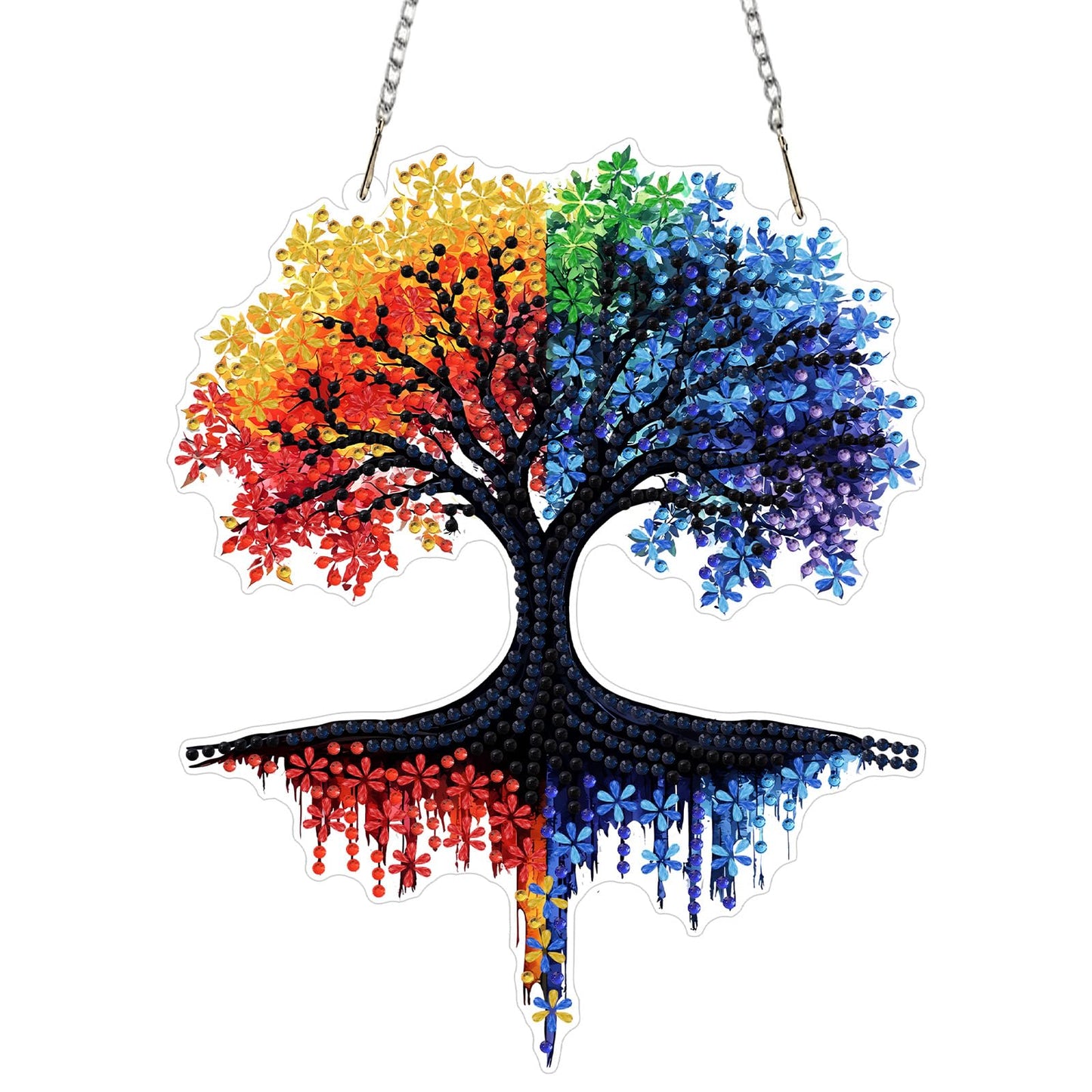 KEYIFA Tree of Life Diamond Art Hanging Kits with Chain, Special Shaped Drill Diamond Painting Pendant, Abstract Crystal Gem Art Pendant 5D Window Crafts for Wall Garden Door Decor, Width 7.9inch