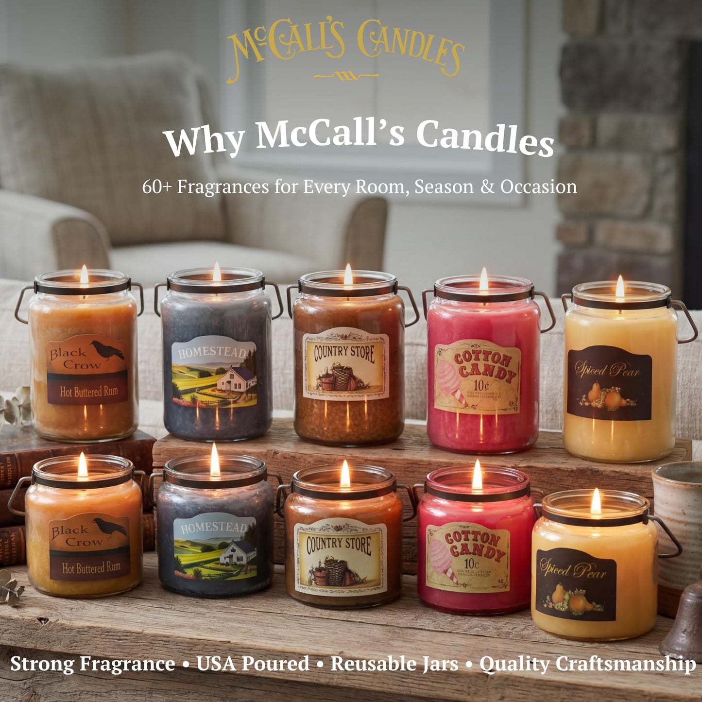 McCall’s Candles | Driftwood & Oak | 26 oz Classic Jar Candle | USA-Poured | Rustic Jar with Carrying Handles | Driftwood & Oak Fragrance