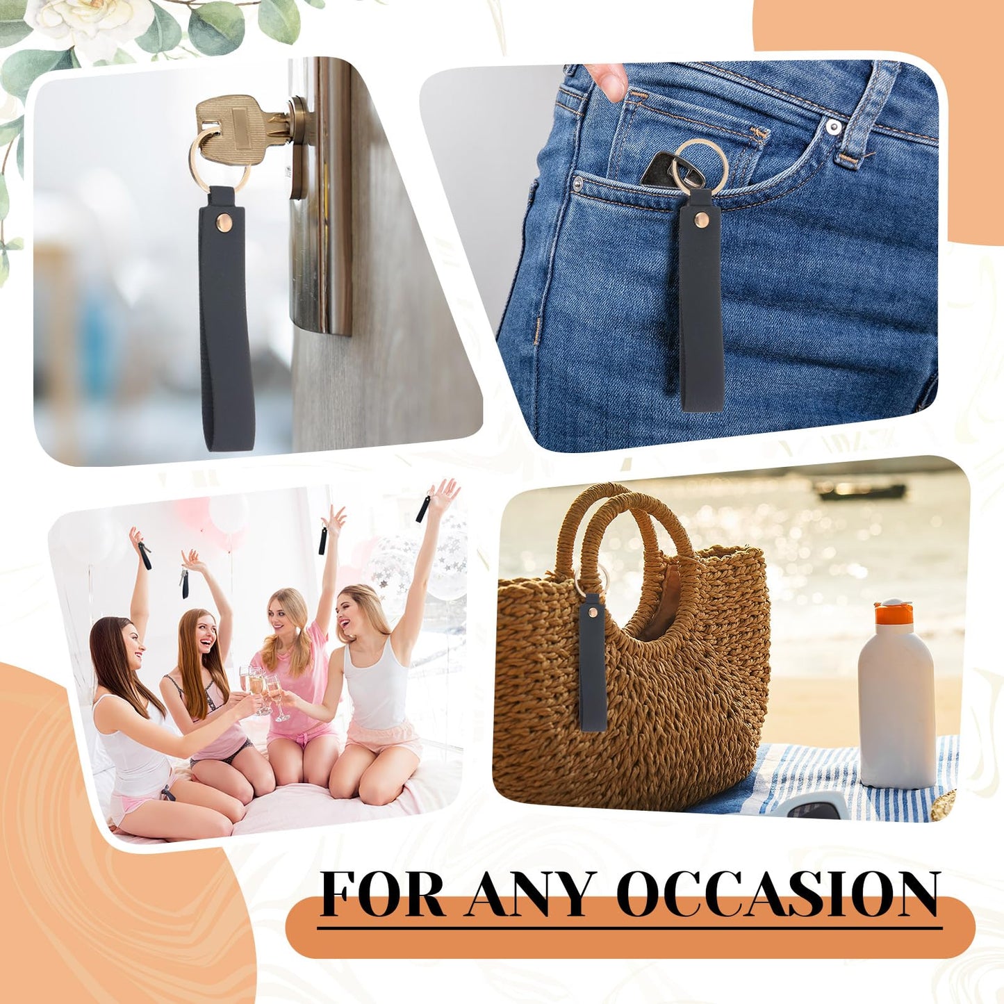 Wavyknot 100 Pcs PU Leather Keychain Blanks Bulk Laser Engraving Blanks Keychain Kit with Key Rings for DIY Key Chains Craft (5.6 x 0.8 Inches,Black)