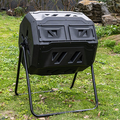 Kitchen Compost Bin, Outdoor Dual Chamber Tumbling Composter, Outdoor Rotating Compost Tumbler Bin for Garden, Kitchen, and Yard Waste, 160L/42Gallon,Indoor Compost Bin with Lid