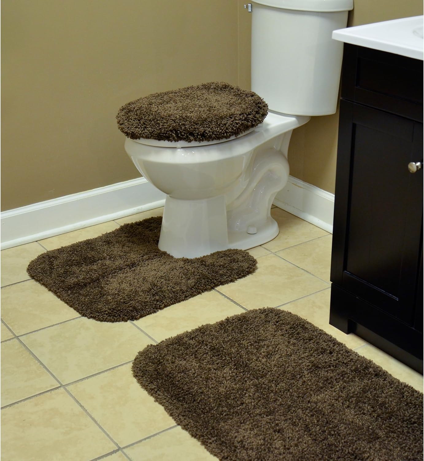 Garland Rug 3 Set Set Serendipity Brown Chocolate Piece (Toilet Cover, Contour Rug, Bath Rug) Shaggy Nylon Washable