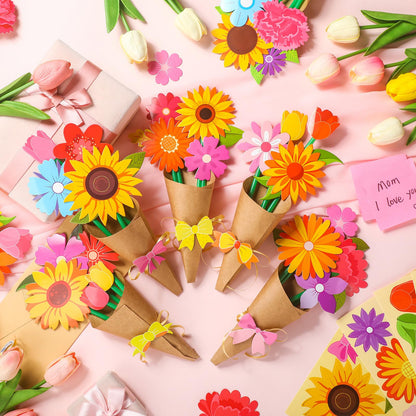 Motipuns 48 Set Flower Bouquet Craft Kit DIY Flower Mother's Day Paper Crafts Floral Bouquet Gifts Teacher Thankful Making Kit for Mothers Day Graduation Classroom Decoration Home School Activity