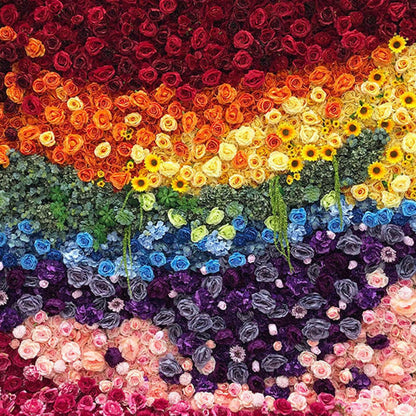 UYCVT Handmade Colorful Rainbow Roses Wall Large Artificial Flower Wall Backdrop Panels, Rose Wedding Backdrop 5D Floral Wall Fabric Flower Wall for Party Baby Shower Bridal We-2m*2m/6.56 * 6.56FT